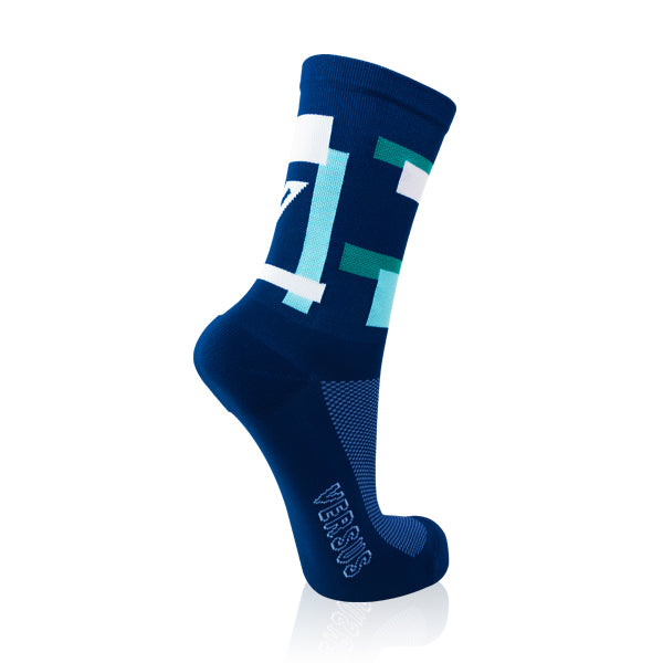 Navy & Green Blocks Cycling Socks | Versus Socks
