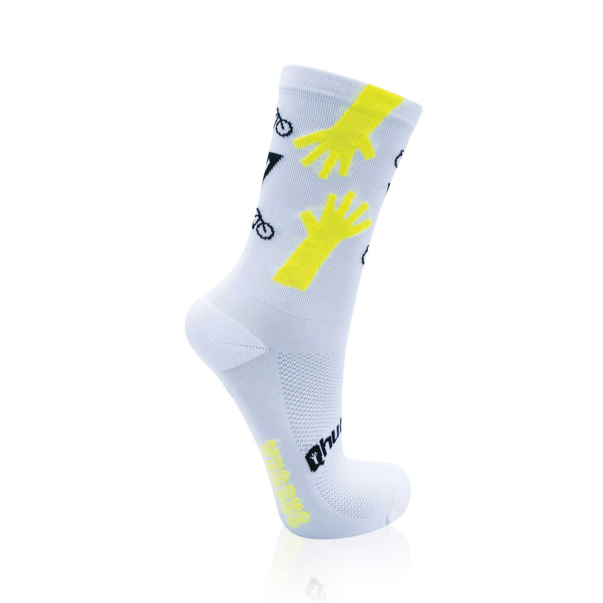 Qhubeka White and Lime Hands Cycling Socks | Versus Socks