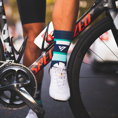 Navy & Green Blocks Cycling Socks 1 | Versus Socks